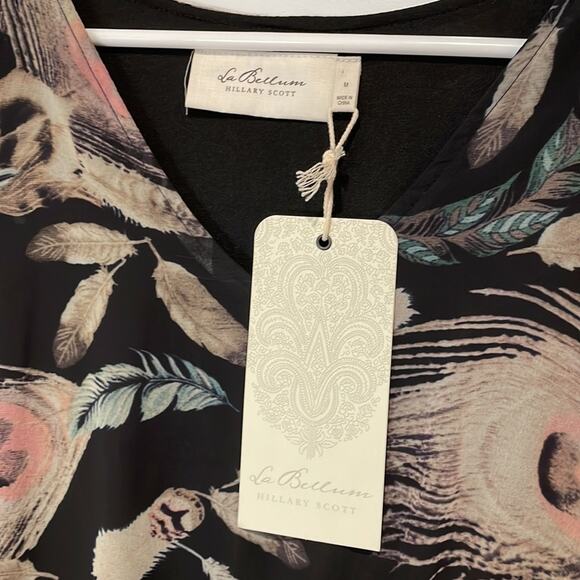 La Bellum by Hillary Scott feather print cold shoulder dress medium - Picture 5 of 10